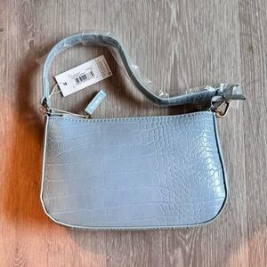 Blue Mini Faux Leather Baguette Bag
